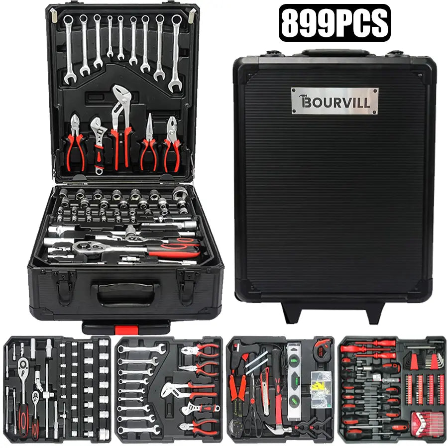 Bourvill 899-Piece Portable Metal Tool Set with Wheeled Cabinet