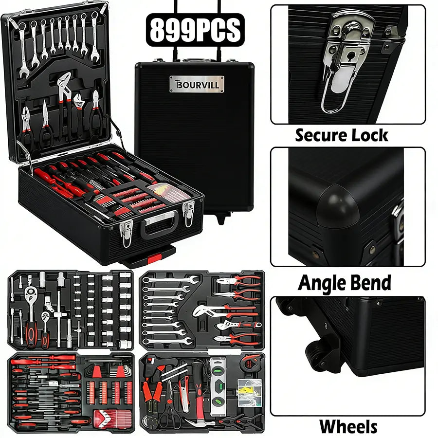 Bourvill 899-Piece Portable Metal Tool Set with Wheeled Cabinet