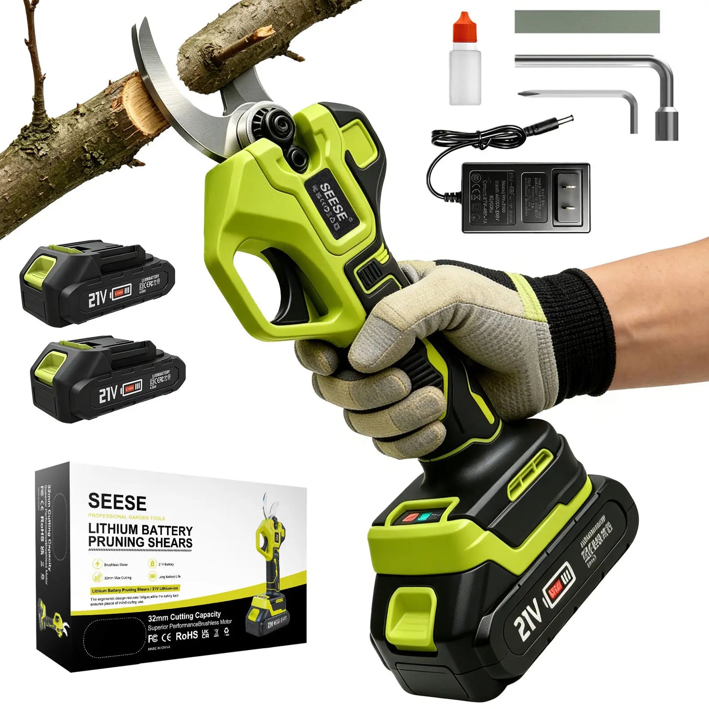 SEESE Electric Pruning Shears for Gardening 21V Cordless