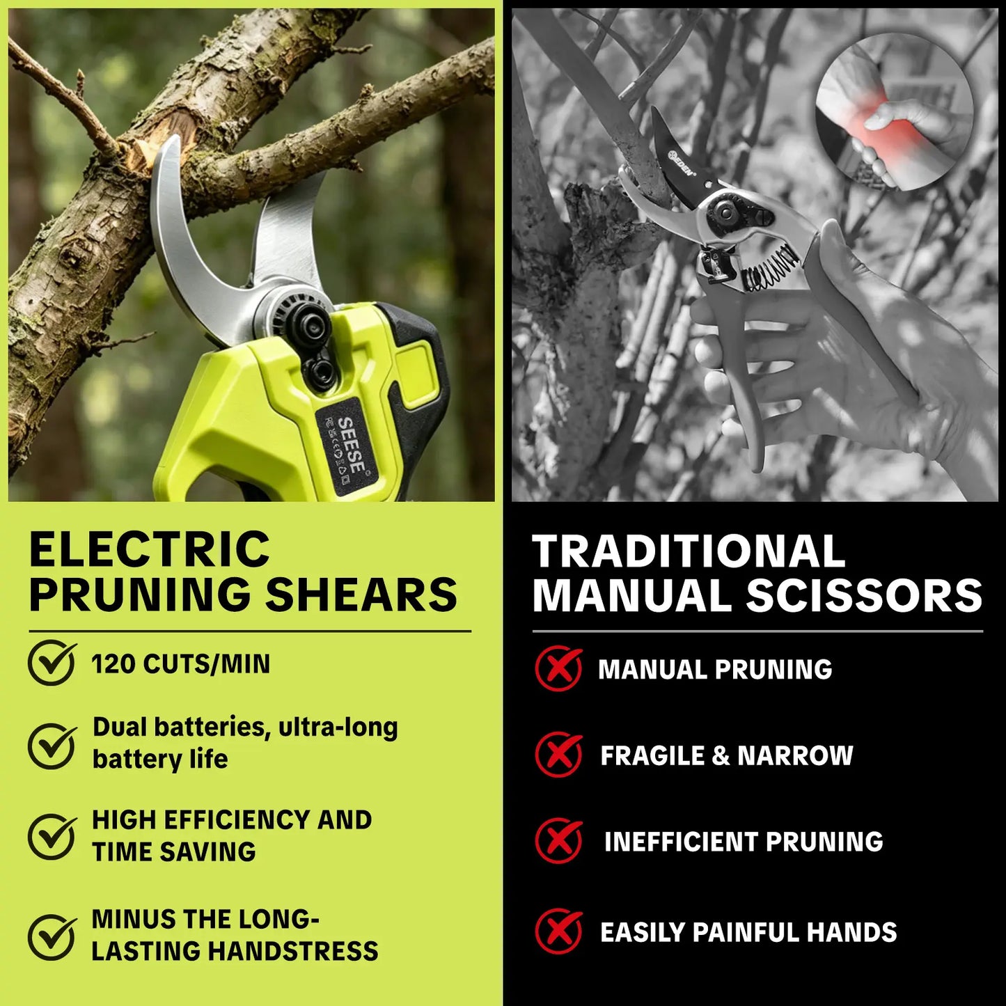 SEESE Electric Pruning Shears for Gardening 21V Cordless